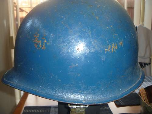 Blue m1 helmet.