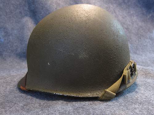 US M1 Helmet - WW2: Fixed Bale, Front Seam, McCord, Westinghouse Liner