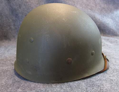 US M1 Helmet - WW2: Fixed Bale, Front Seam, McCord, Westinghouse Liner