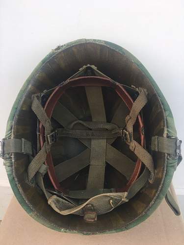 Vietnam US Paratrooper helmet MarMac 1965  ballistic nylon liner&quot;sunflower&quot; pattern