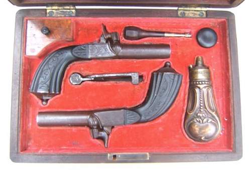 Percussion Muff pistol set cased .44 cal.