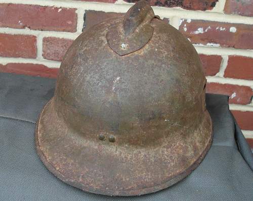 WW2 French Steel Helmet w/ bullet hole and inscription inside