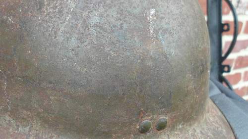 WW2 French Steel Helmet w/ bullet hole and inscription inside