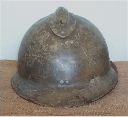 WW2 French Steel Helmet w/ bullet hole and inscription inside