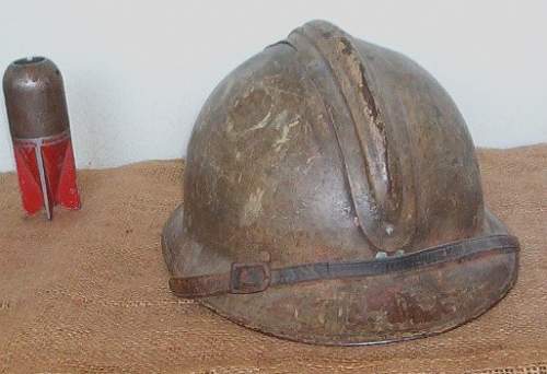 WW2 French Steel Helmet w/ bullet hole and inscription inside