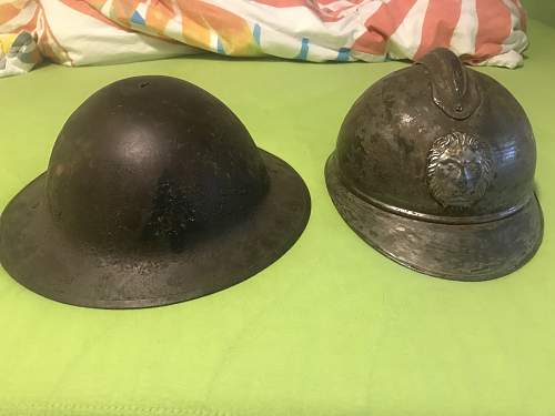 My M1915 adrian helmet from the belgium army and british Brodie Mk1 helmet used from the USA