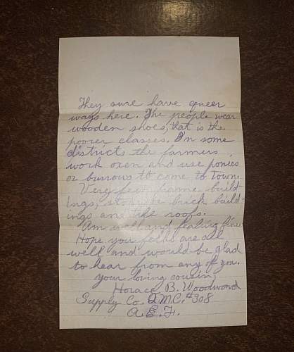 WW1 Era Letter written by American of the A.E.F. In France.