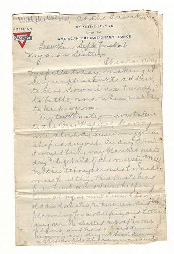 WW1 Era Letter Written in a Rainy Trench by a U.S. Serviceman in France. Lots of content about Trench Warfare.