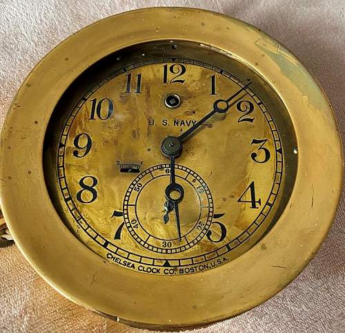 WW1 US Navy Brass Bulkhead Clock