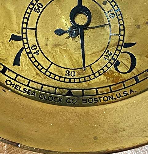 WW1 US Navy Brass Bulkhead Clock