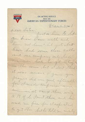WW1 Era Letter Written by U.S. Soldier in France. “I hope peace is soon declared”.