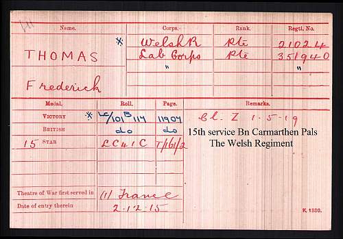 15th Bn Carmarthenshire Pals 15 star